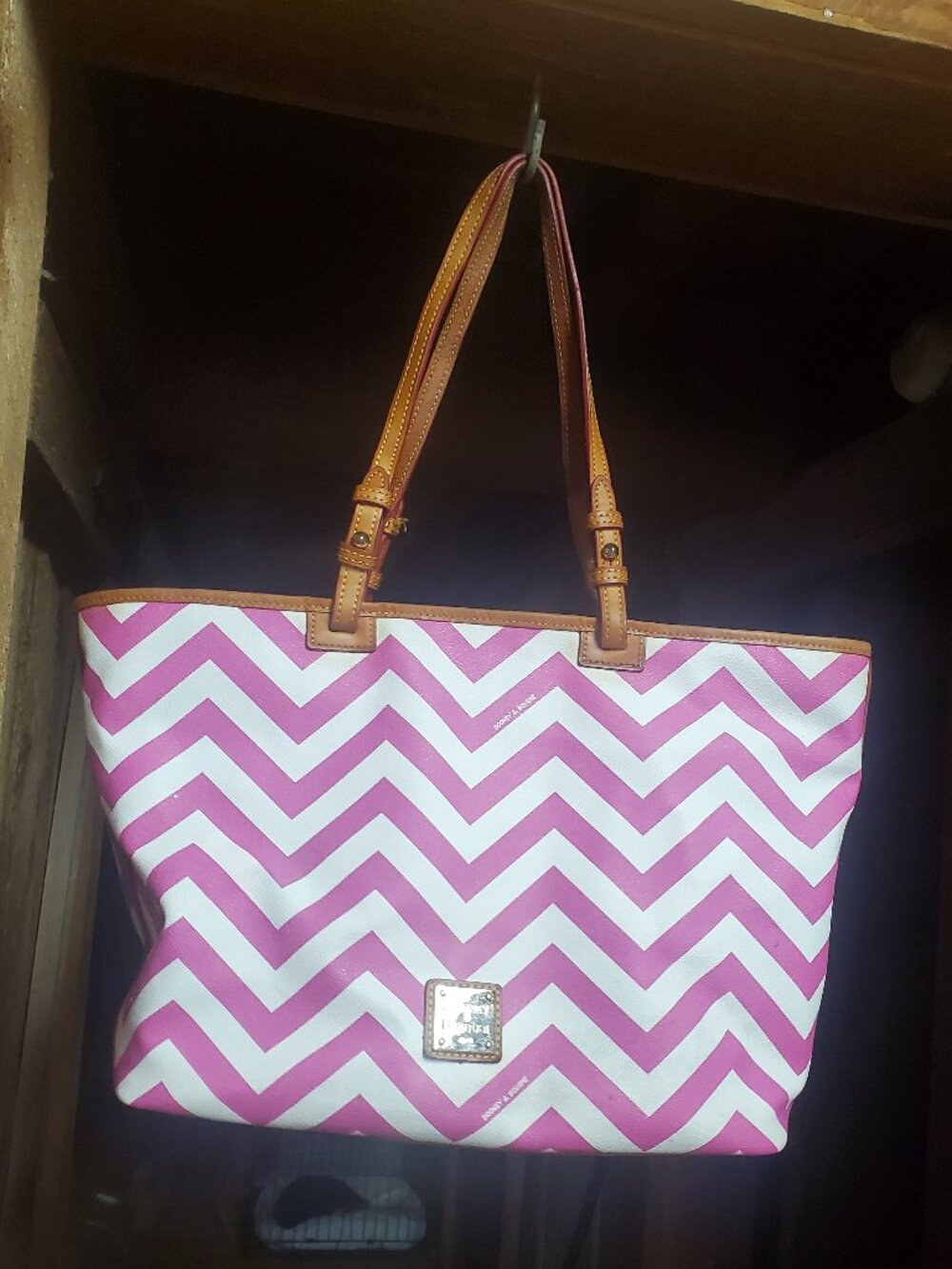 Authentic Pink and white Chevron Dooney and Bourke Tote Purse
